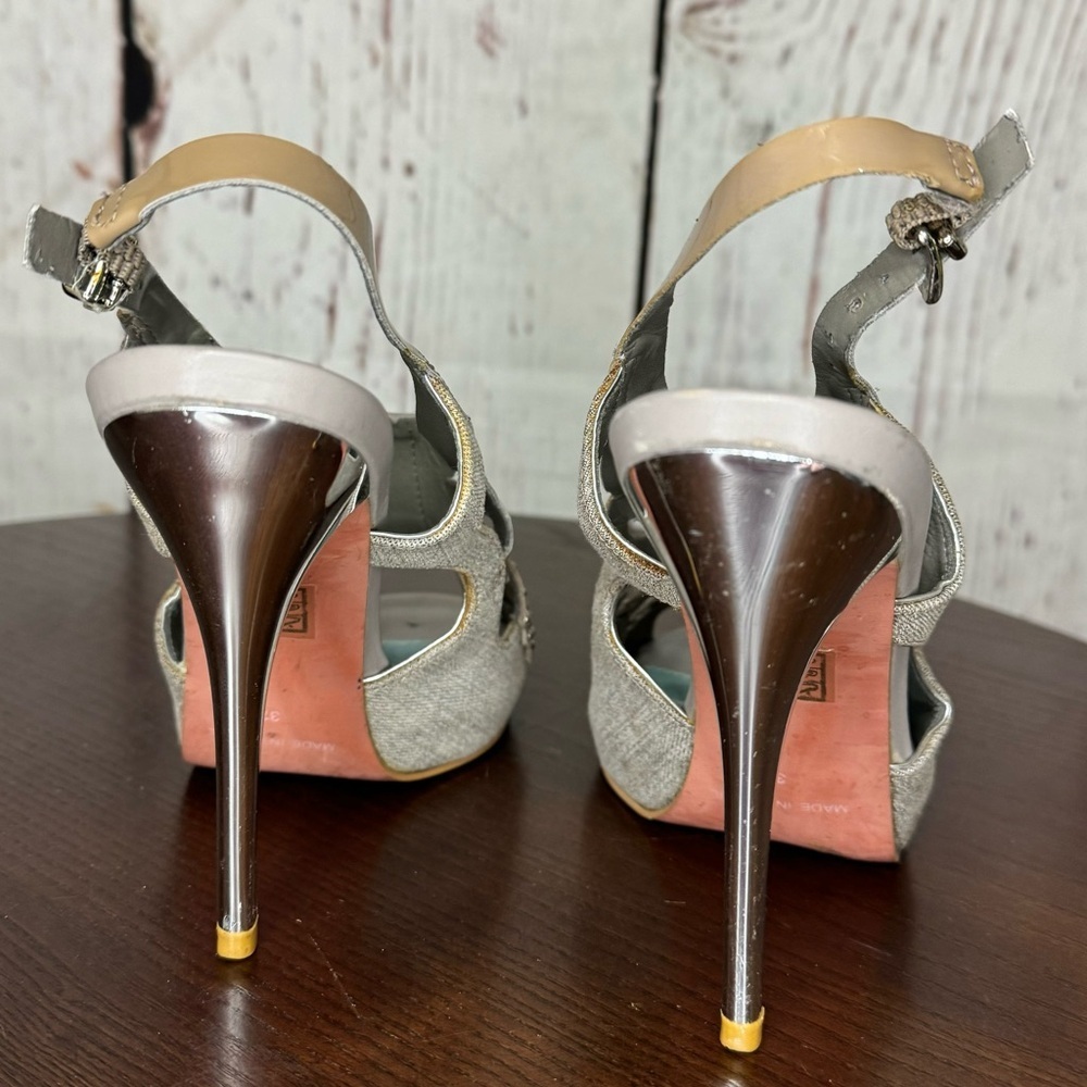 KG KURT GEIGER DENIM, Calf, PATENT Leather Laser Cut Studded heeled Sandals 37 - Picture 8 of 16